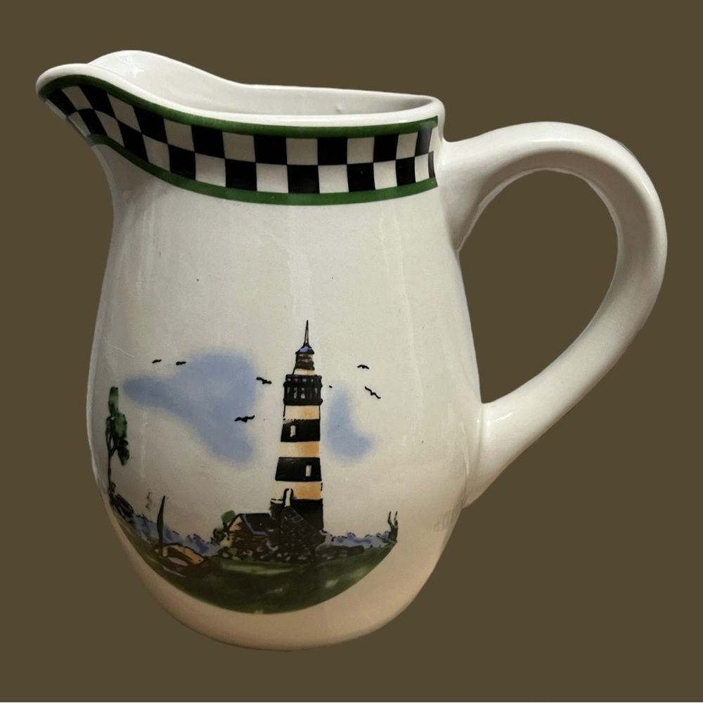 Vintage Alco Industries Checkerboard Lighthouse Nautical Water Pitcher